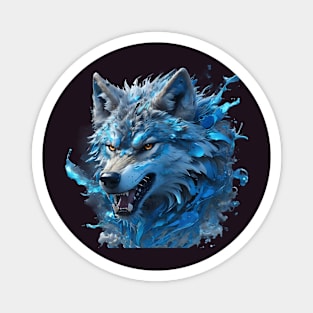 Blue wolf head splash art Magnet